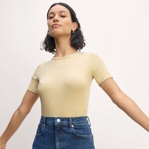 Everlane Women's Luxe Rib Crew Neck T-Shirt in Parsnip, Size Extra Small